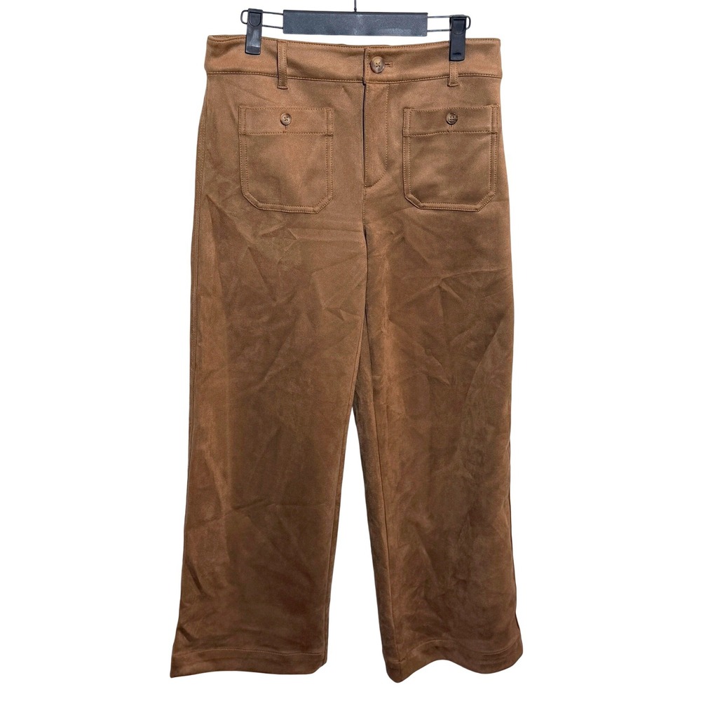 Loft The Palmer Wide Leg Pants Women 2 Brown Faux Suede High Rise NWT 39105882
